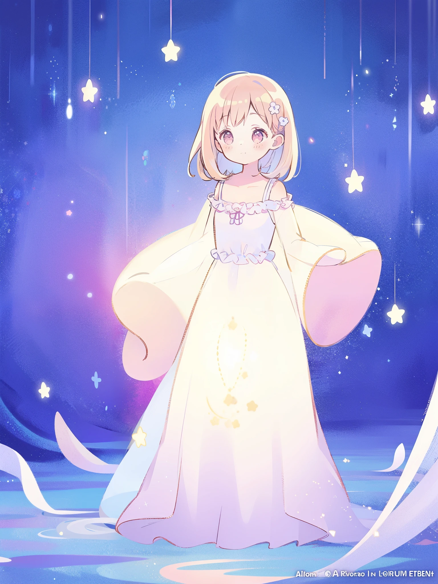 complex background, wishing star background, a woman wearing an ethereal mystical pink translucent dress that reflects the stars, perfume promo art, mystic, complex drawing, highly detailed, Covergirl brand, promo art, artistic rendition, ethereal, starry night, midjourney style