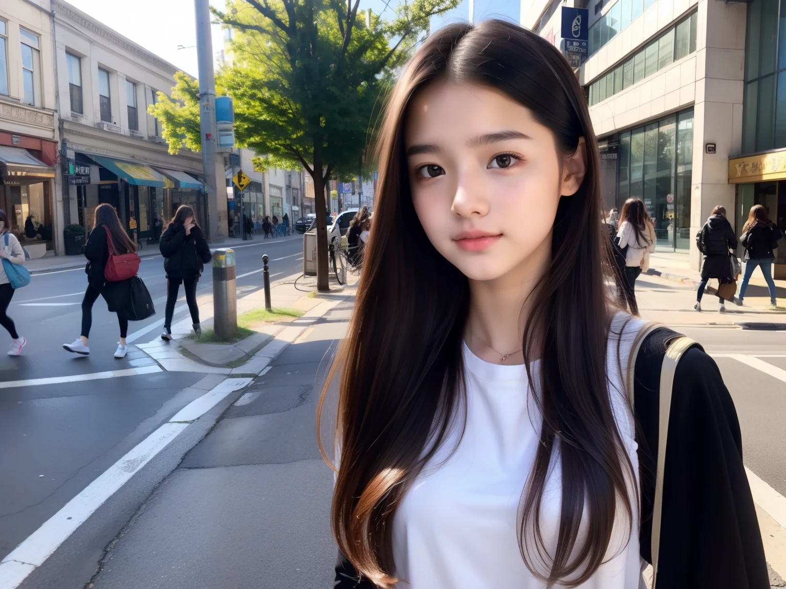 Pretty girl,,Long Hair,Street view,Full body photo,Hyper HD,Bright light