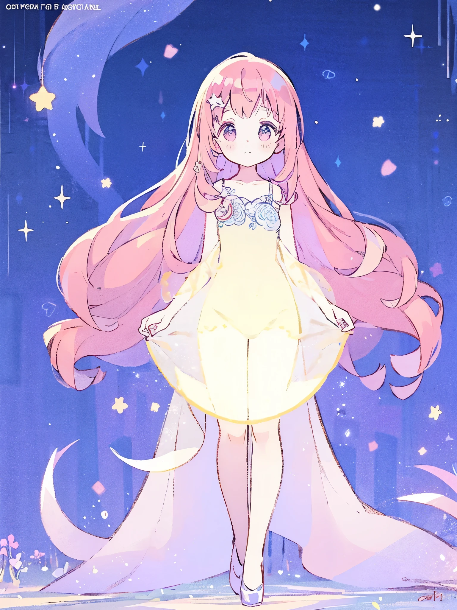 complex background, wishing star background, a woman wearing an ethereal mystical pink translucent dress that reflects the stars, perfume promo art, mystic, complex drawing, highly detailed, Covergirl brand, promo art, artistic rendition, ethereal, starry night, midjourney style
