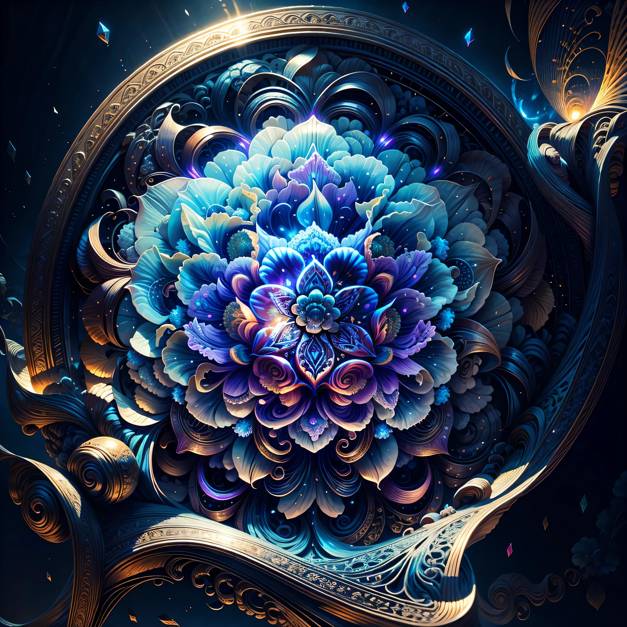 Highest image quality, ultra high definition, masterpiece, flower of life, Enlightenment, magical dust, light and shadow, particle light, particle special effects, Bioluminescence, beautiful romance, beautiful, dream highest quality, ultra high definition, masterpiece, exquisite CG, exquisite details, rich picture layers, beautiful, perfect details, best quality, highest image quality, high resolution, high definition, 16k, 8k, UHD, HDR, HD,--v5,--ar