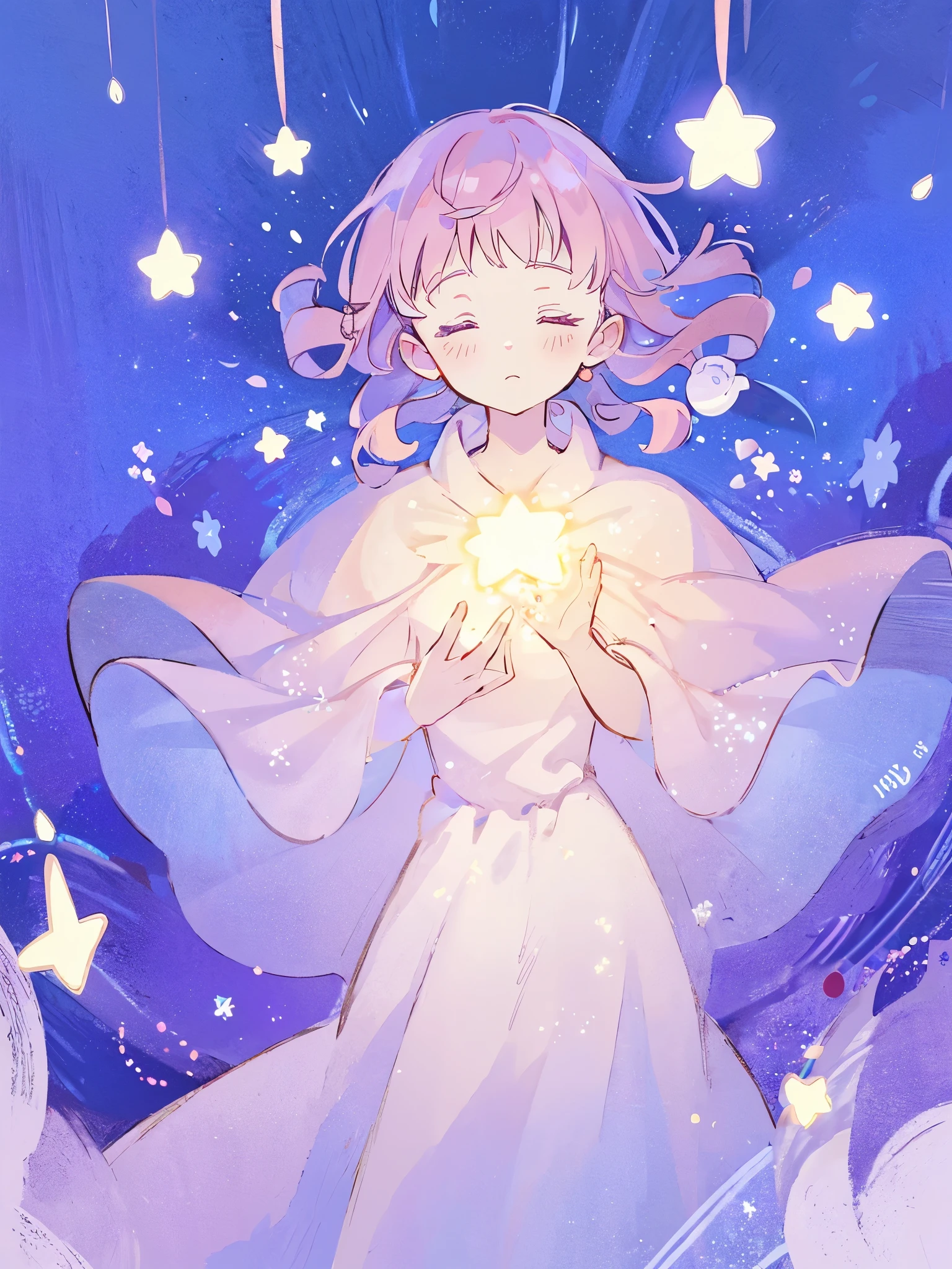 complex background, wishing star background, a woman wearing an ethereal mystical pink translucent dress that reflects the stars, perfume promo art, mystic, complex drawing, highly detailed, Covergirl brand, promo art, artistic rendition, ethereal, starry night, midjourney style