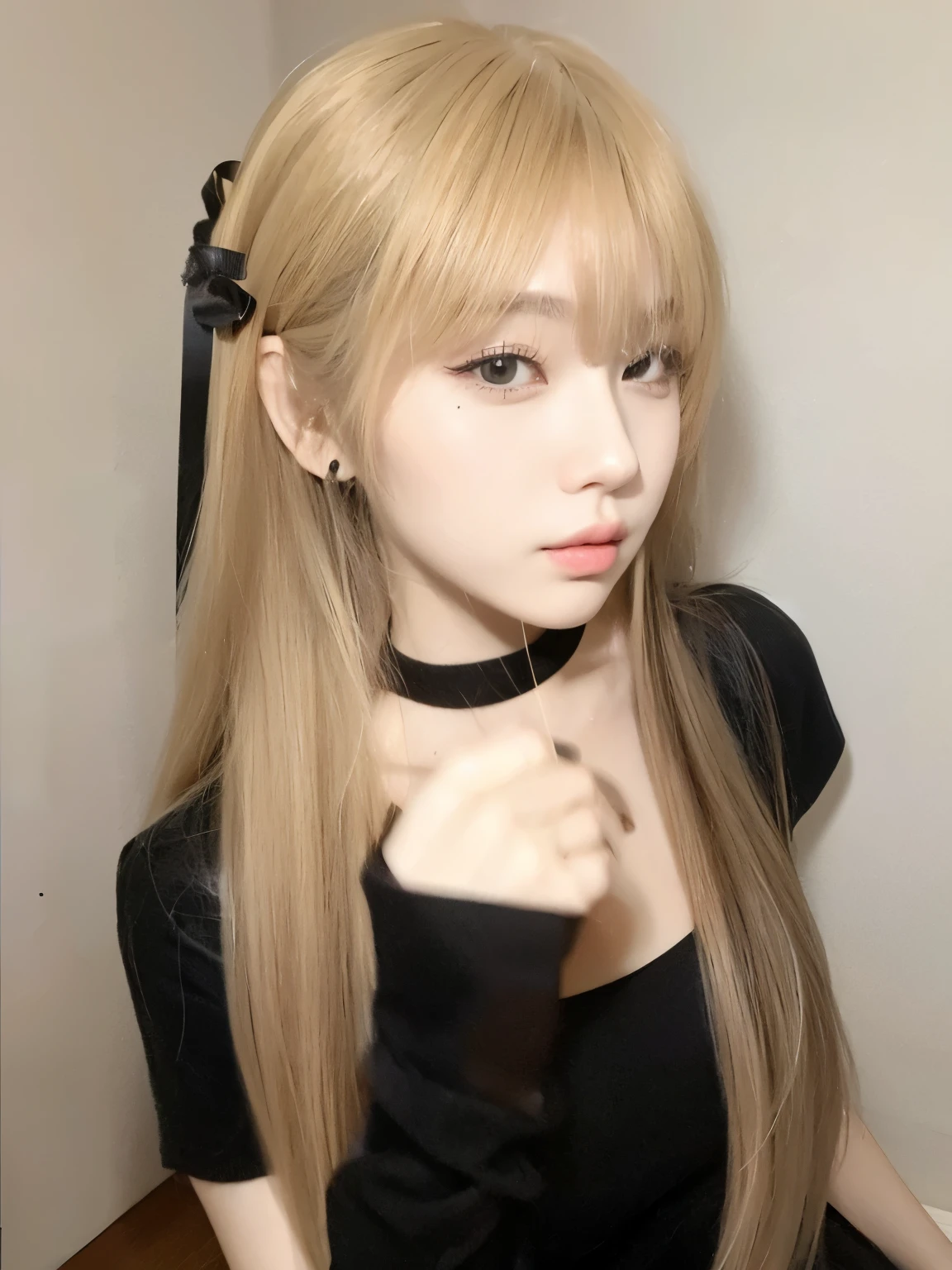 masterpiece, best quality, 一头白金色Long straight hair的女孩，金色Long straight hair，Detailed facial structure，pretty girl，Long straight hair，Qi bangs hairstyle，
