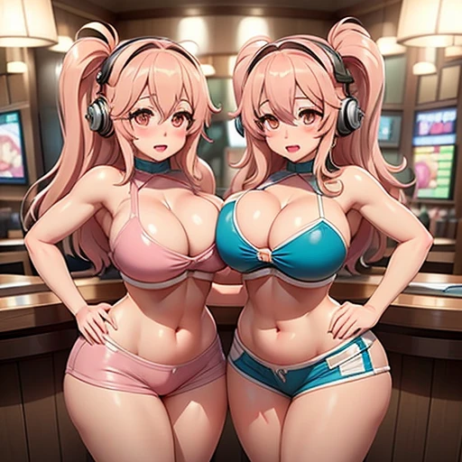 Your two headed massive fat wife conjoined to your fat Super sonico cosplayer daughter drunkenly sharing a kiss with each other fully clothed in a cosplay outfit and a very overfull bikini top on their two headed body. Her two distinct heads are clearly drunk and face to face with their lips touching as she accidentally kisses your daughter on the lips in front of you while you’re on a date with her at a busy bar. Your super sonico cosplayer daughter is clearly embarrassed by the kissing and doesn’t want to be conjoined to your absolutely beautiful wife on such a massively endowed two headed body but is too drunk to care as she returns the kiss to her second head.