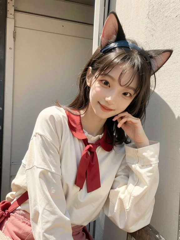 Red apples　girl　Cat ears　CatＴshirt　smile