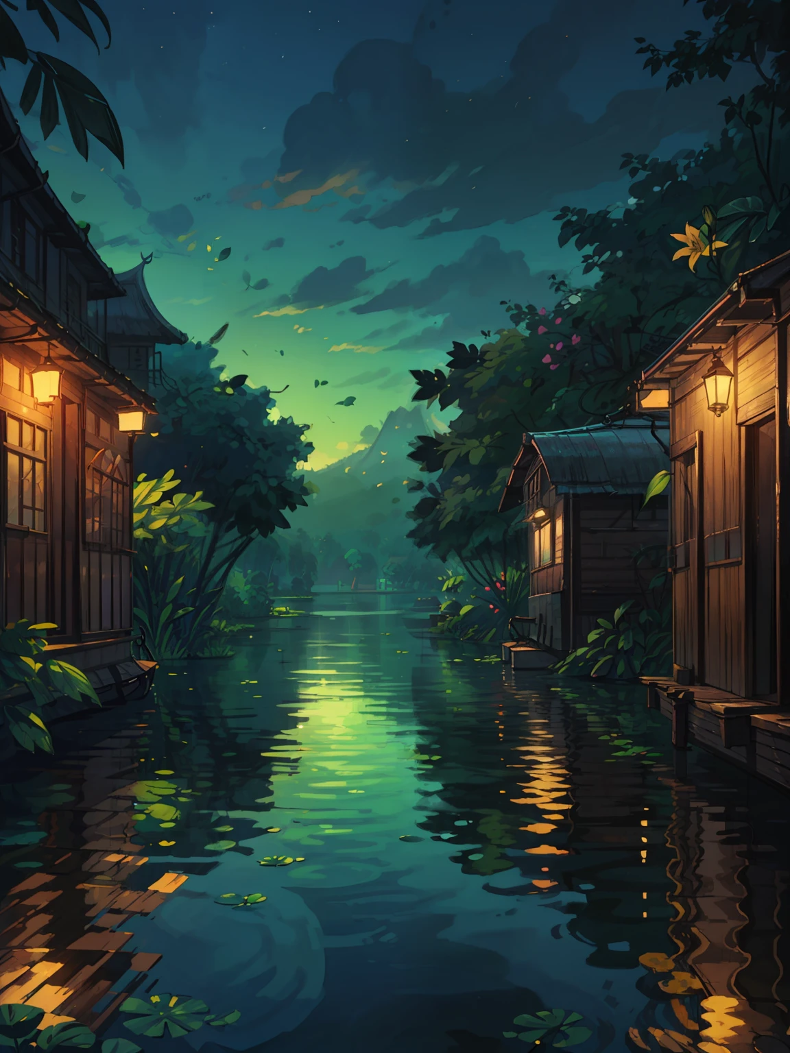 (masterpiece:1), (wide view:1.7),(beautiful backwaters of Kerala:1.8), (ripples:1.3), (daytime:1.6), (lily leaves:1.65), silence, (cocount trees:1.5), (reflection:1.5), (houseboat:1.7), (bright light:1.5), magnificent sky, (volumetric light:1.2), peaceful, (tropical:1.4), (aesthetically pleasing:1.5),(bright light:1.3), (calmness:1.3), (ambient light:1.5), (scenery:1.4), (beautiful aesthetics:1.2), (landscape:1.5), (nature:1.4) beautiful tones, subtle colors, peaceful, (illustration: 1.0), epic composition, realistic lighting, (no human:1.6), HD details, masterpiece, best quality, ,