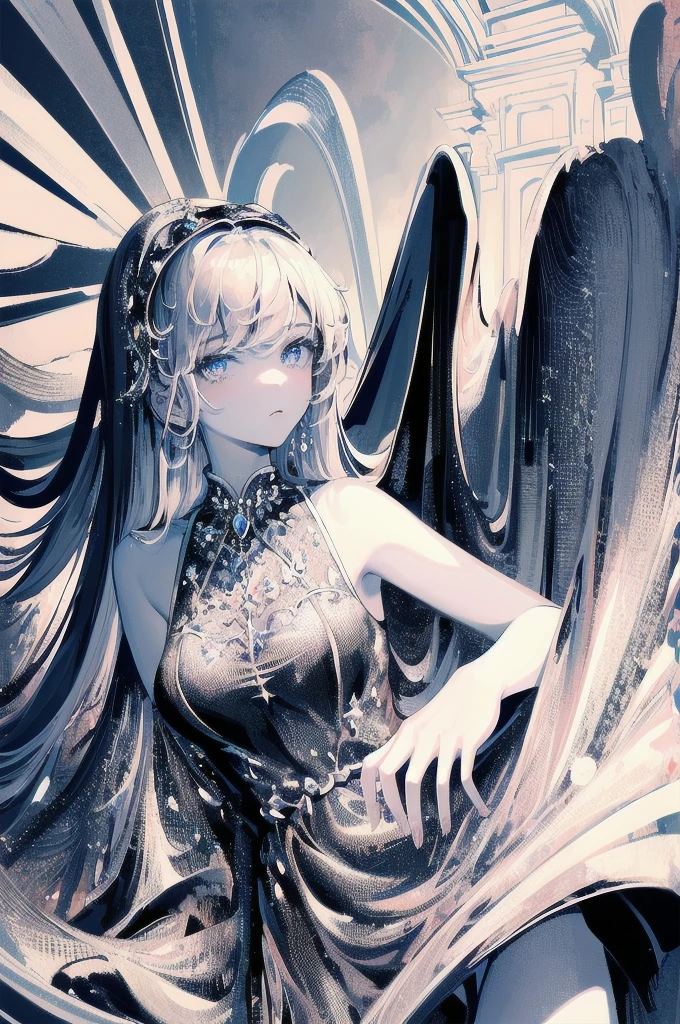 A girl、symmetry,Daughter,whole body 女恋,Put your hands together and bloom,(Very detailed:1.1),((small :1.2))、The eyes are well drawn、Charming eyes、Double tail、Wear jewelry and pearls around your neck,Transparent openwork、Deep V、Crystal Pearls、在Wear jewelry and pearls around your neck,white hair, show your thighs, Bare shoulders, Show clavicle, Yao Liu, barefoot,((whole body))、painful posture