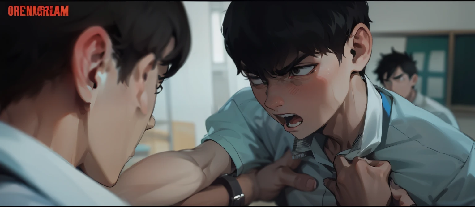 There are two 18-year-old boys with anger around the neck.