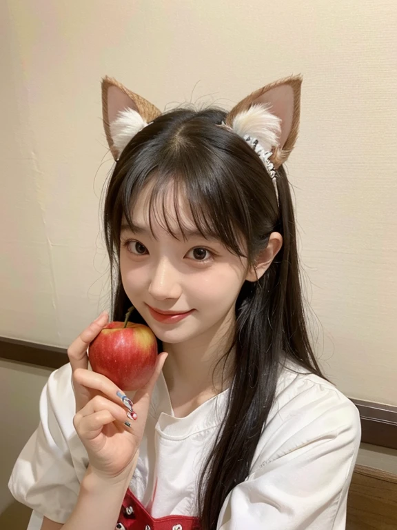 Red apples　girl　Cat ears　CatＴshirt　smile