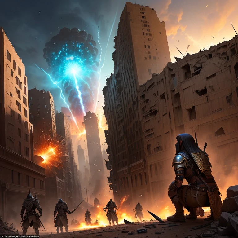 city ​​similar to Egypt in ruins, they survived with or orcs hunters, explosion in area 