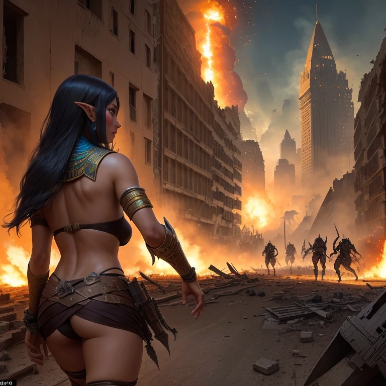 city similar to Egypt in ruins, they survived with or orcs hunters, explosion in area