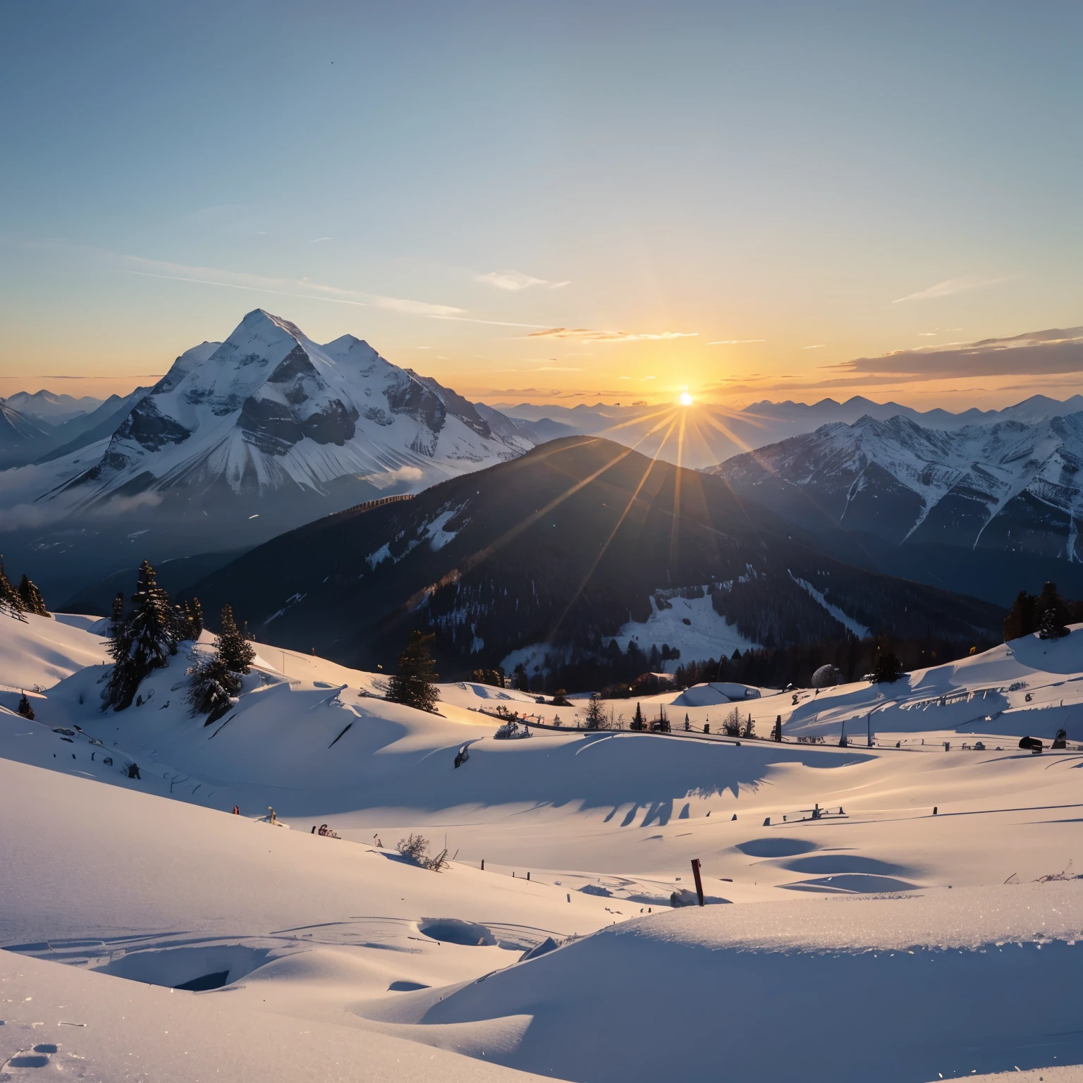 Two mountains and the sun rising in the background