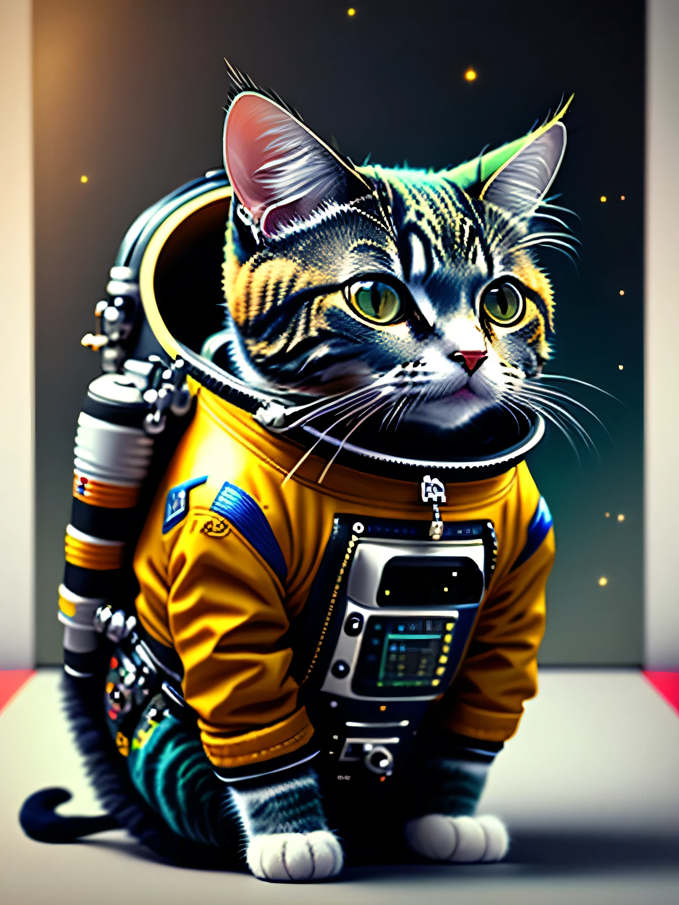 picture of a cat in a space suit, art station trend, dressed in punk clothes, hyper realistic detailed rendering