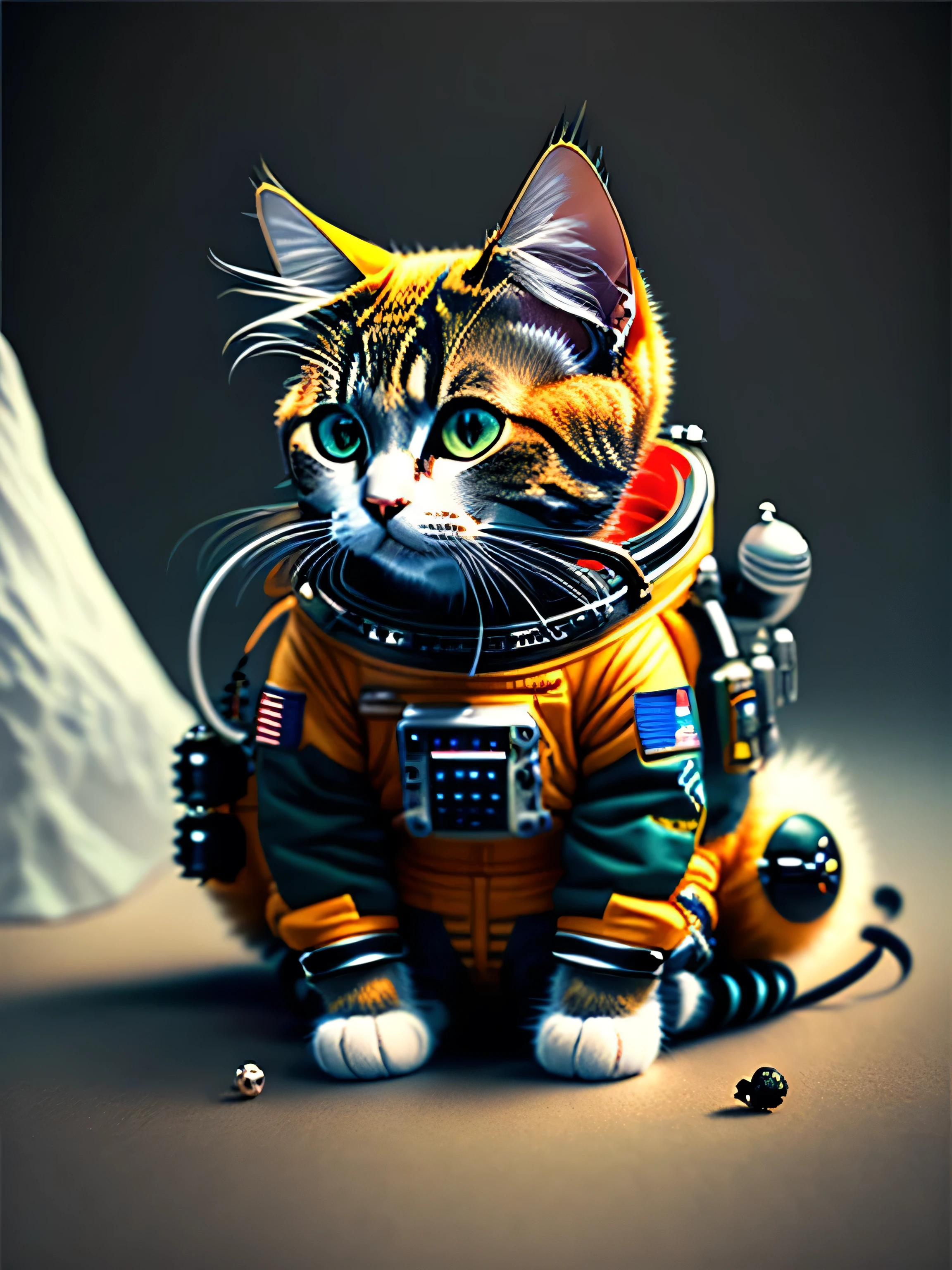 picture of a cat in a space suit, art station trend, dressed in punk clothes, hyper realistic detailed rendering