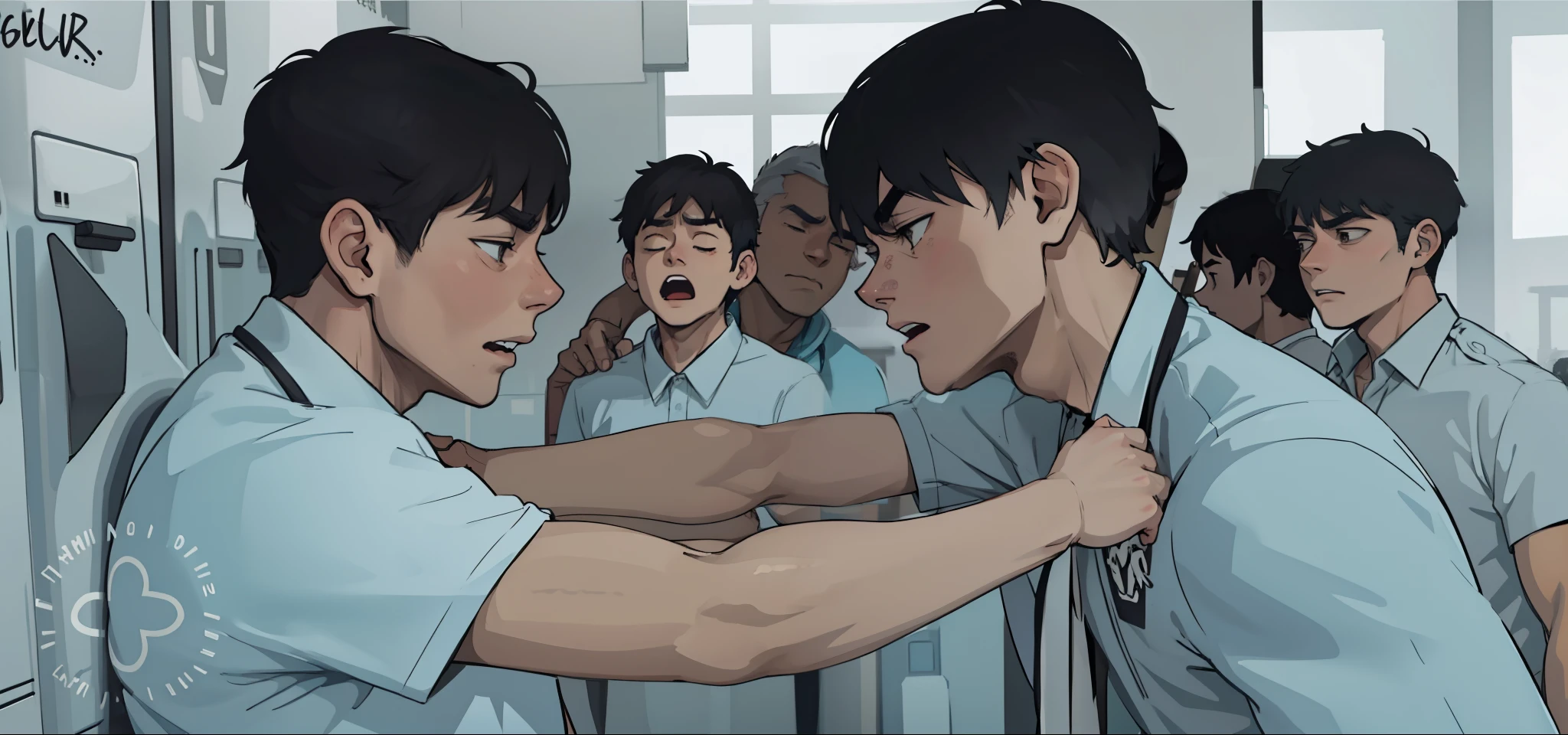two gray haired 18 year old boys are angry