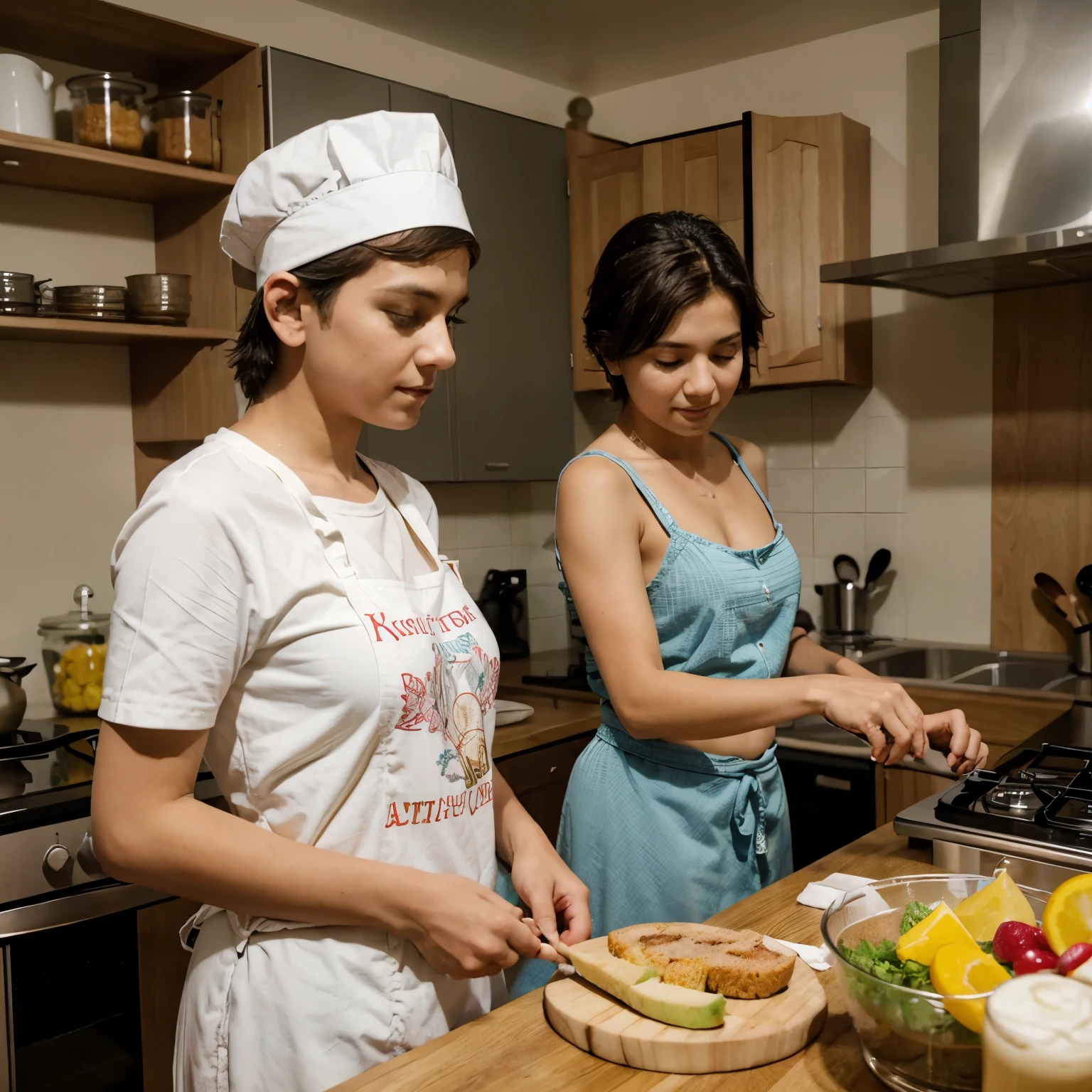 A boy helping his mom in kitchen  on festival 