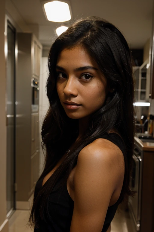 Hermosa joven de pelo negro encuerada