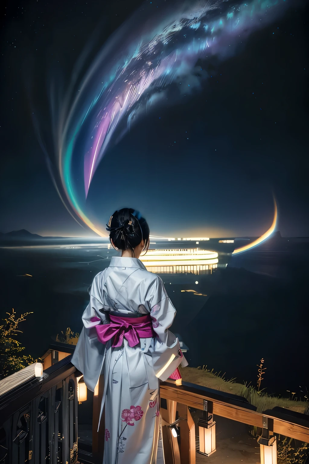 The yukata obi has a cyber glow and a yukata ribbon on it.