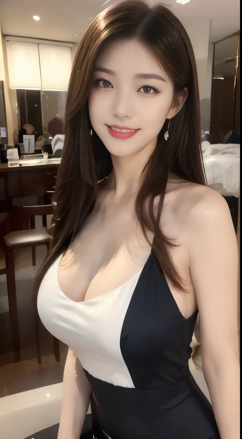 ((highest quality, 8k, masterpiece :1.3)), One girl, ,((Very attractive smile:1.1)),, Red lipstick:1.2,Dark lipstick:1.2,, Beautiful woman, Big Breasts:1.3, Highly detailed face, double eyelid, outside, Night view, skyscraper, Hotel,red halter neck bodycon dress,,Staring at the camera,Early summer outfit,,(masterpiece: 1.3), (Maximum resolution: 1.4), (Ultra high definition: 1.2), Cinematic Light, Ultra high definition, (Detailed eyes and skin), (Detailed faceの特徴), 8k resolution, Perfect Style, Beautiful expression、非常にDetailed faceと肌の質感、Detailed face,Thin cheeks,((Pure white skin:1.1)),Glossy Lips:1.2,((Full Body Shot:1.2)),(Straight Hairstyles、Light brown hair),One Length,175cm,From above