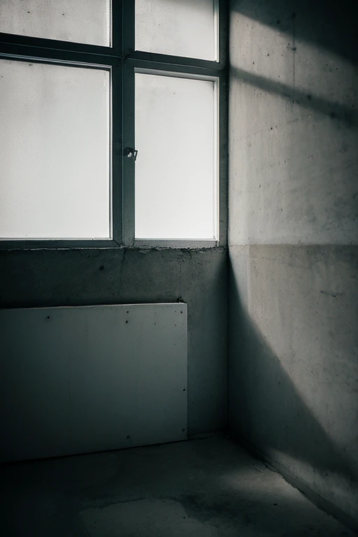 Russian avant-garde,Concrete Room,Very small window,The light shines through,Monochrome