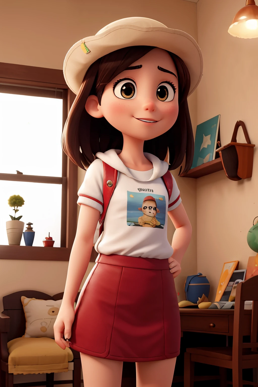 Obra maestra, mejor calidad, high resolution, extremadamente detallado, antecedentes detallados, cinematic lighting, 1 chica, mirando al espectador, parque, vestido blanco, sombrero para el sol, sonrisa, wearing mochila randoseru, (mochila randoseru:1.0), de pie