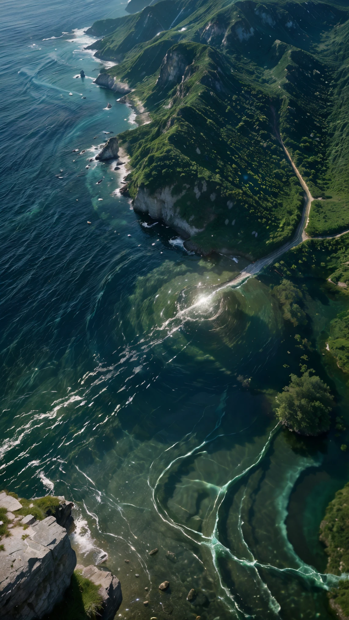 (Logo, amazing, 8k, table top, RAW photo, amazing, top quality, photorealistic and highly detailed, CG, high quality, highly detailed, narrative poetry, particle effects, dynamic effects, text border depth, cinematic light, lens flare, ray tracing, (table top, real, ultra HD, fantasy), beautiful water, splashing, flowing water, swirling water, great beauty, beauty and brilliance of crystal clear green water, stillness and beauty of water, wonderful landscape, beautiful natural water, green, wind, wonder, wonderful, wide lens shot, vivid color,