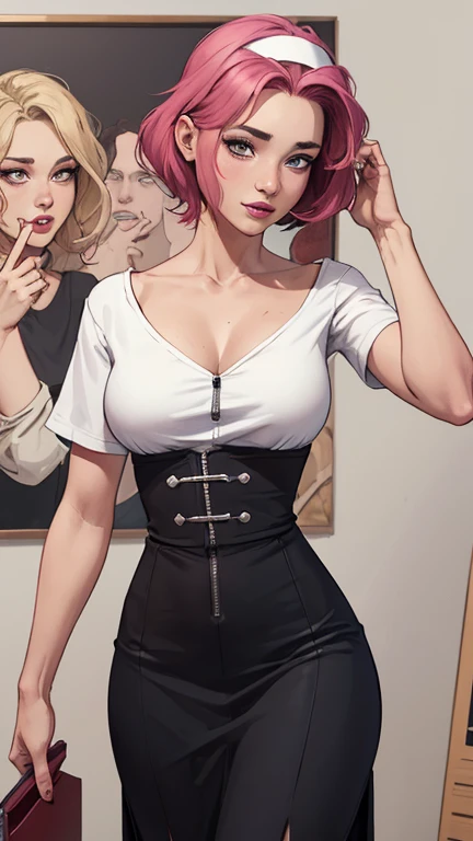 Female character in cartoon style Digital art style illustration Cartoon image of a woman .Ilustra??o estilo desenho animado, estilo de arte dos desenhos animados, Ella Purnel lestilo Cartoon style digital illustration artgerm style cartoon art style, digital illustration style, design de personagens altamente detalhado, arte digital detalhada coragem, Forest fan art, Design de personagens de retrato, beautiful digital illustration, retrato de alta qualidade, Arte em quadrinhos, mulher jovem cabelo com transas lindas . Beautiful lined eyes Medium large bust and wonderful sexy clothes. image expression of sexual desire from waist to waist illustration Ella Purnellstyle Cartoon style digital illustration art style masterpiece， Best quality at best， 1 ， Sakura Haruno， seios grandes，Fato ombro a ombro，（decote)，（close da parte superior do corpo)，Criado sexy，É Shy，sorria，com cabelo rosa， cabelo longo e branco， （Olhos verdes:1.4)， Forehead protection， as cerejeiras，Flores de cerejeira voando，red clothes zippergirl,, pequeno, Shy, bunda grande,   catholic nun outfit  , dynamic pose, Quente, soft or colored lips, fundo simples, perfect hands, anatomia perfeita, Tilt Jennifer Connelly style Cartoon style digital illustration GTA style vampire slayer with a bible in one hand and a wooden stake in the other 