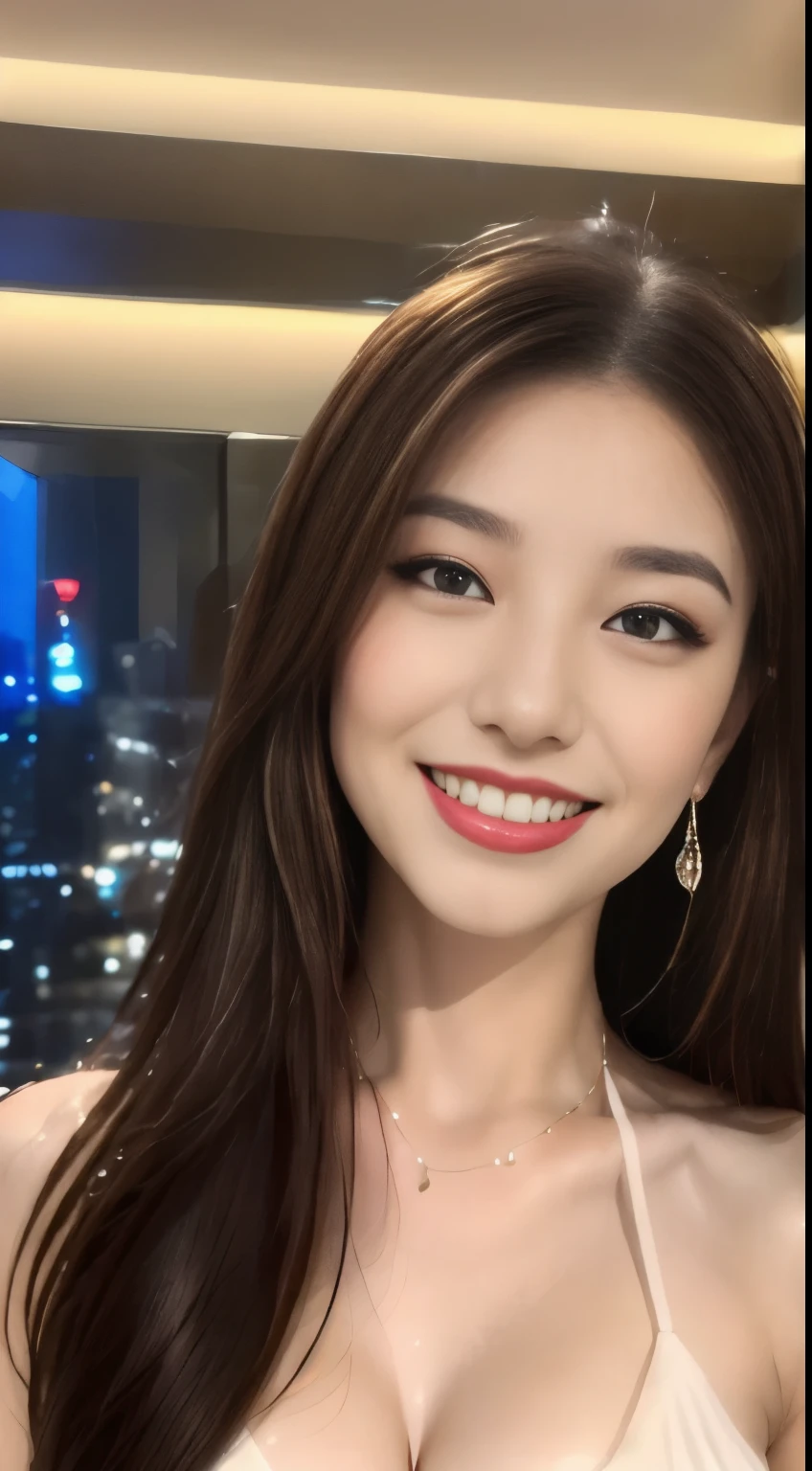 ((highest quality, 8k, masterpiece :1.3)), One girl, ,((A very affectionate smile:1.3)),, Red lipstick:1.2,Dark lipstick:1.2,, Beautiful woman, Big Breasts:1.3, Highly detailed face, double eyelid, outside, Night view, skyscraper, Hotel,((red halter neck bodycon dress)),,Staring at the camera,Early summer outfit,,(masterpiece: 1.3), (Maximum resolution: 1.4), (Ultra high definition: 1.2), Cinematic Light, Ultra high definition, (Detailed eyes and skin), (Detailed faceの特徴), 8k resolution, Perfect Style, Beautiful expression、非常にDetailed faceと肌の質感、Detailed face,Thin cheeks,((Pure white skin:1.1)),Glossy Lips:1.2,((Full Body Shot:1.2)),(Straight Hairstyles、Light brown hair),One Length,175cm,From above