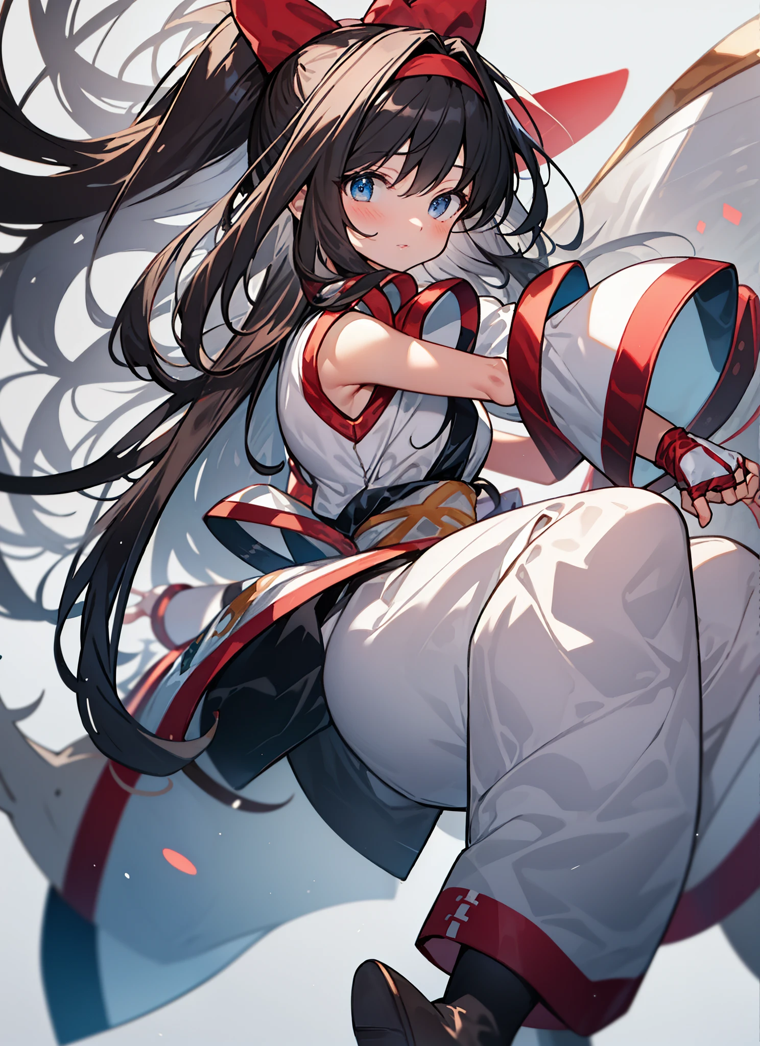 (masterpiece, highest quality, High resolution, unity 8k wallpaper, Highly detailed CG:1), (shape:1.0), 1 girl,alone,  Stagnation , bow, hair band, Ainu Costume, Fingerless gloves   , Short sleeve 