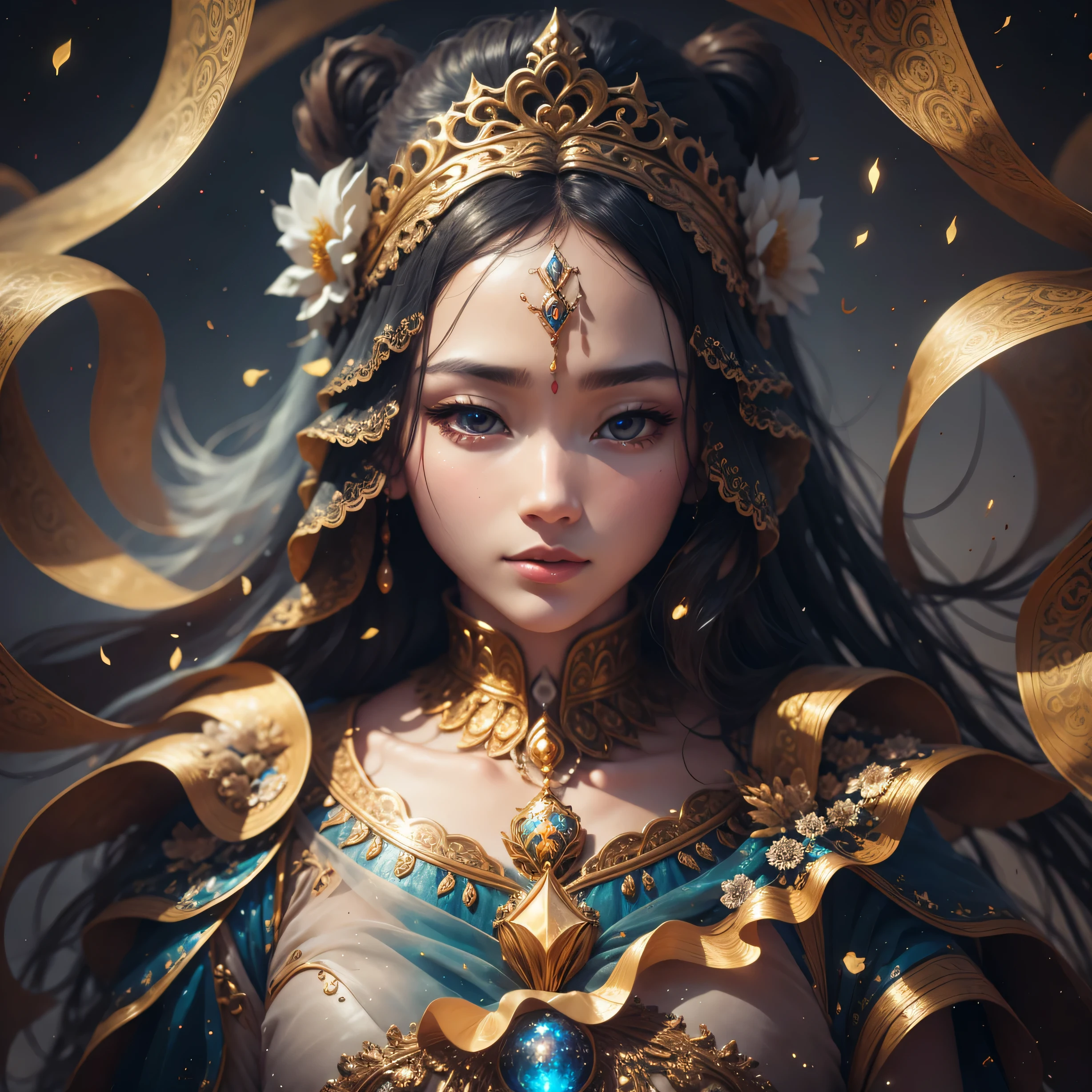 Highest image quality, ultra high definition, masterpiece, flower of life, Enlightenment, golden heart in the middle of her chest, beautiful lady in meditation, depth in eyes, super realistic eyes, light and shadow, particle light, particle special effects, Bioluminescence, beautiful romance, beautiful, dream highest quality, ultra high definition, masterpiece, exquisite CG, exquisite details, rich picture layers, beautiful, perfect details, best quality, highest image quality, high resolution, high definition, 16k, 8k, UHD, HDR, HD,--v5,--ar