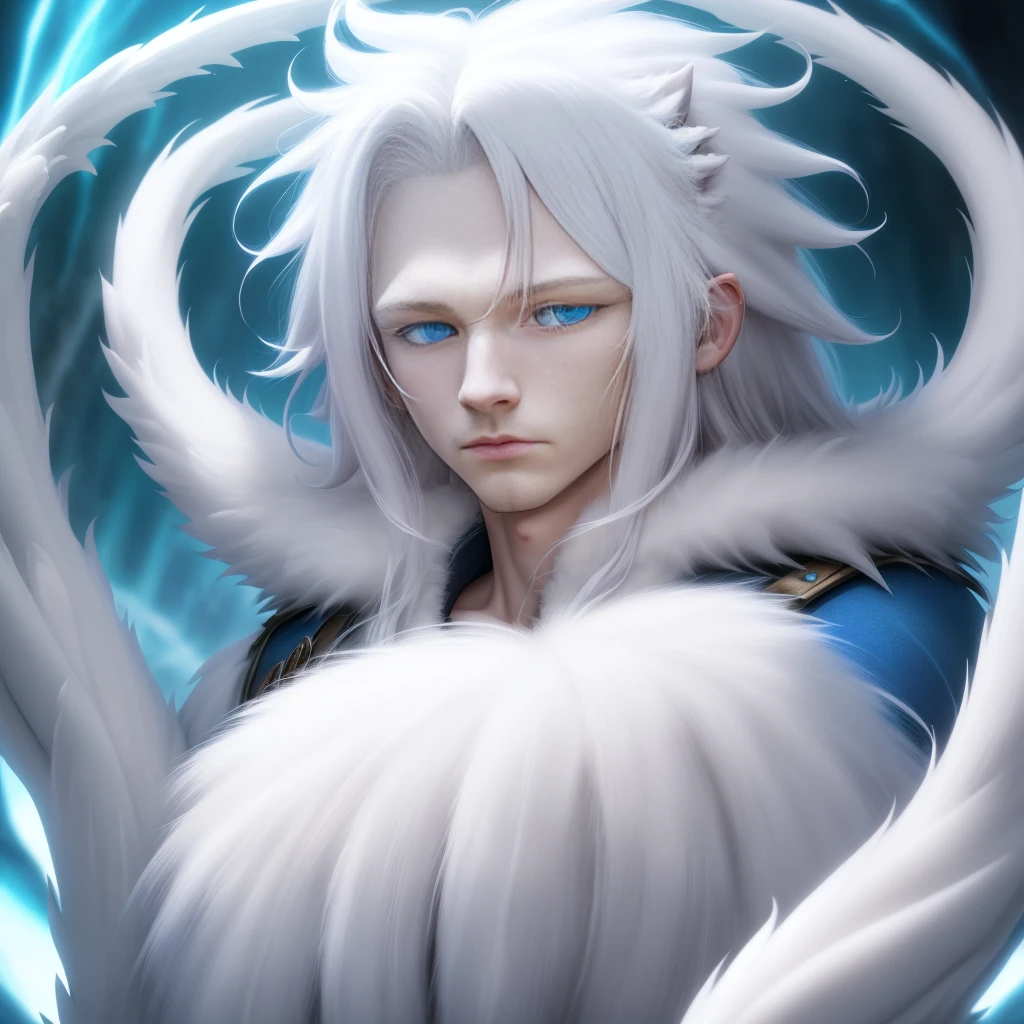 (best quality,highres),albino Leon,blue eyes,fluffy mane,3D