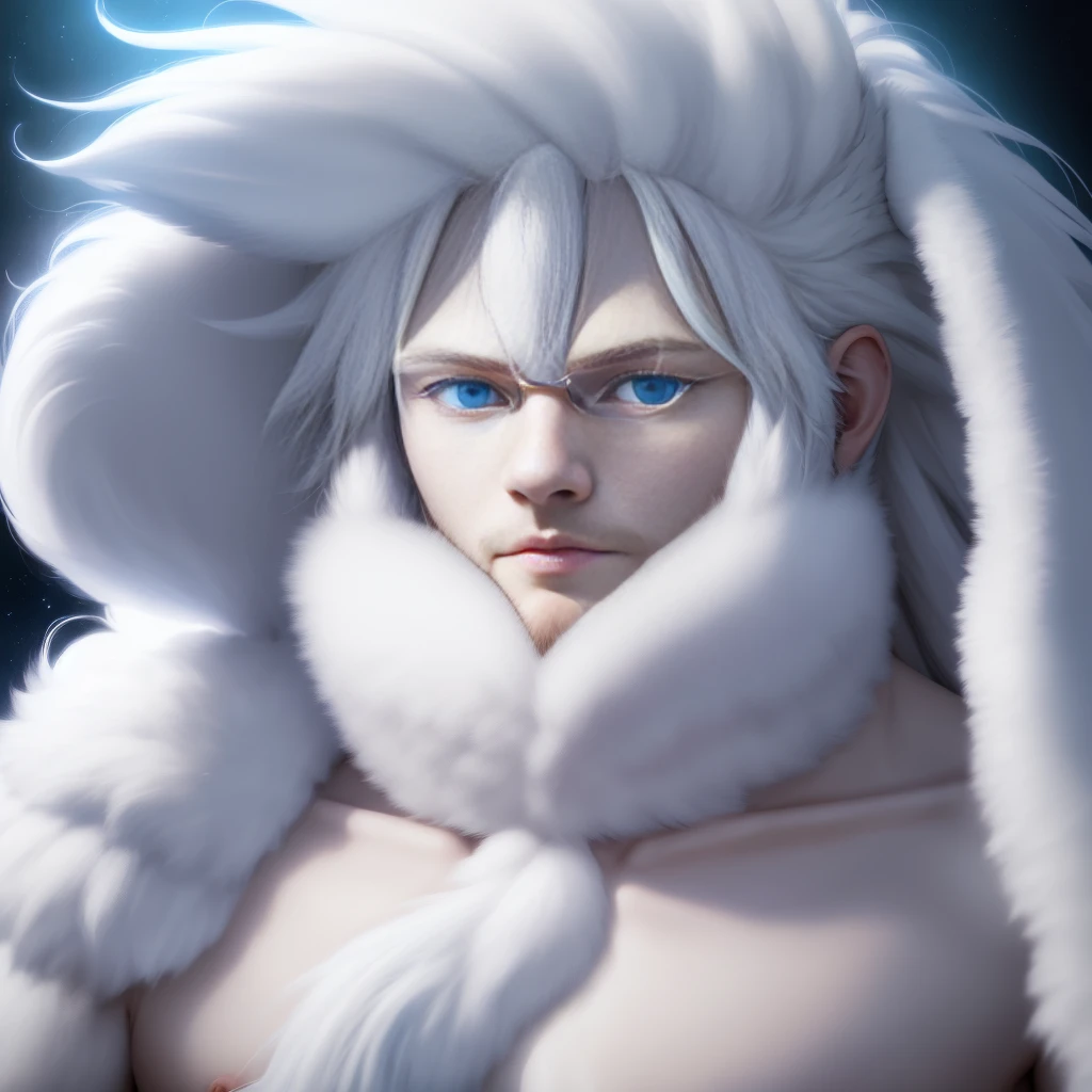(best quality,highres),albino Leon,blue eyes,fluffy mane,3D