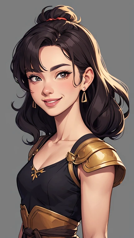 Xena princess warrior portrait mode sensual sesys style Cartoon style digital illustration together boyfriends Cartoon style character portrait mode Character cartoon style facial expression happy beautiful smile and six medium small portrait mode waist up