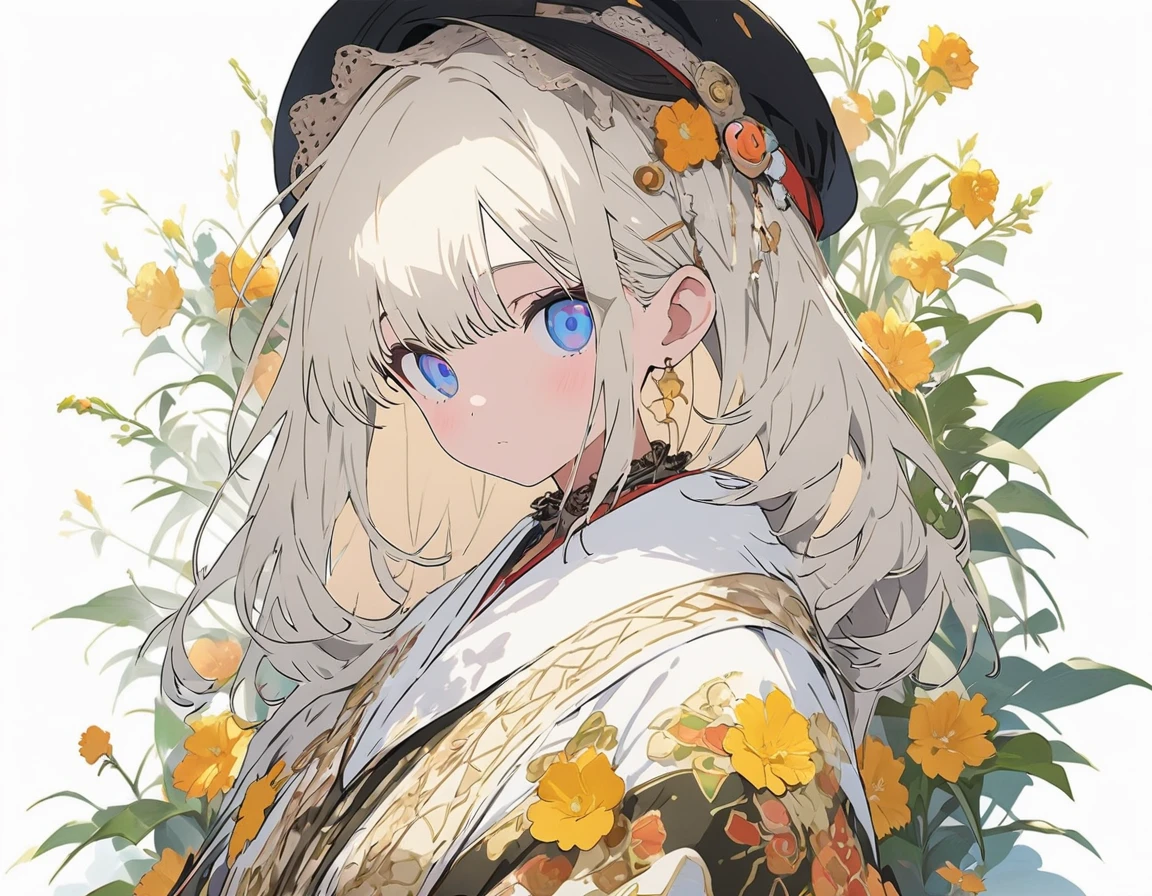 (Pure white background:1.8),anime style, blond girl with a black hat sitting on top of books and a cat, patterned background, full body portrait, surrounded by flowers and plants, retro patterns, dark green and light yellow, intricate details, high resolution, vintage style. --ar 3:4 --niji 6 --s 1000 --style raw,((figure、High quality 8k))、(highest quality、masterpiece、High resolution、detailed)、animeスタイル、Flat Style, BREAK,flat color, flat shading、extremely detailed、eyes shining  colors illuminated light, Delicate and beautiful face, (The Shining), Best lighting, Best Shadow、High saturation,Dynamic Angle、Moe anime official art、anime