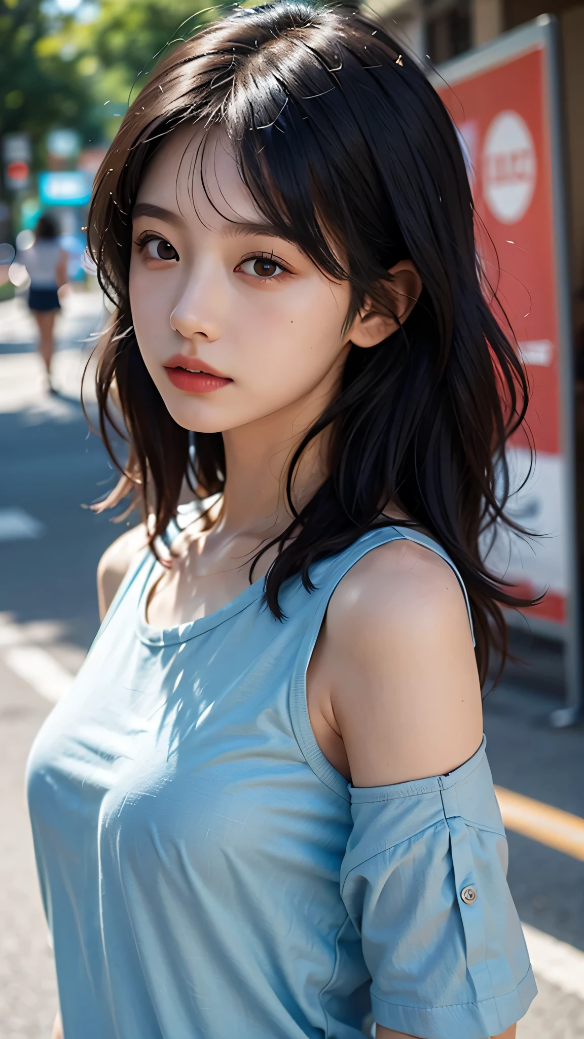 ((Idol-level girls)), master-piece, best picture quality, ultra-detail, (Summer Clothing+perfectbody:1.3), (perfect face+lens+disheveled hair+They have short black hair.), Close-up of