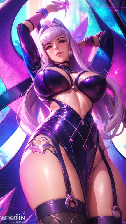 Melhor qualidade, super detalhe, obra de arte, Ultra HD, 8k, Ridiculous, Tiro de vaqueiro, borrado, 1 garota, concentre-se na garota, envergonhado, corar, kind, Opening your mouth with tears in your eyes, deixado pela saliva, calcinha molhada, calcinha pegajosa, vibrador dentro da calcinha, vibrator handle bulge, K/DA All Out Evelynn, League of Legends, look sexy, calcinha curta, na praia.