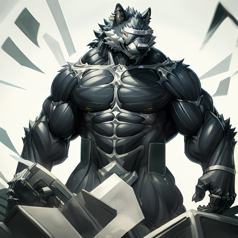 (masterpiece, best quality, detailed:1.2) detailed full body, 8K, freddy, wolf muscular werewolf, muscular! Commission for High Res,
unusually developed muscular body, body full of huge muscles. 
pectorales enormes. Exaggeratedly huge muscles. Gigachad Muscular, 8K, Masterpiece, highres, future fiction. black visor, Detailed head, Detailed Body,full body, Detailed abs, wearing crNanosuit,