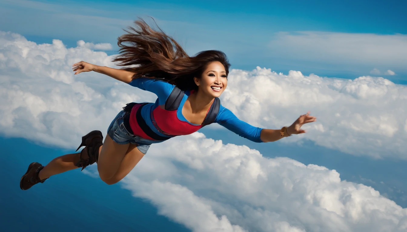 Brenda Song flying happily in the sky