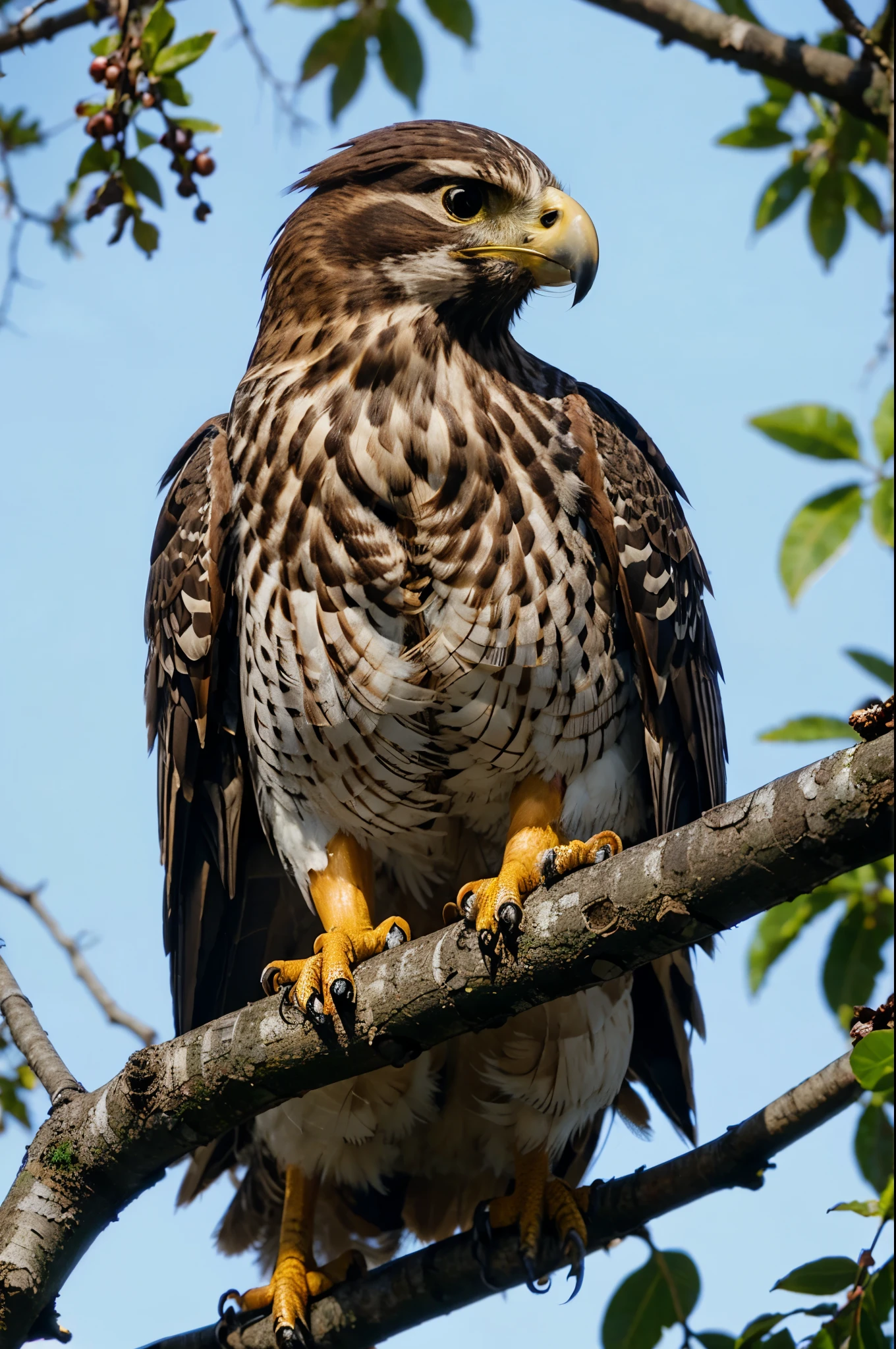 falcon sitting on a branch close-up