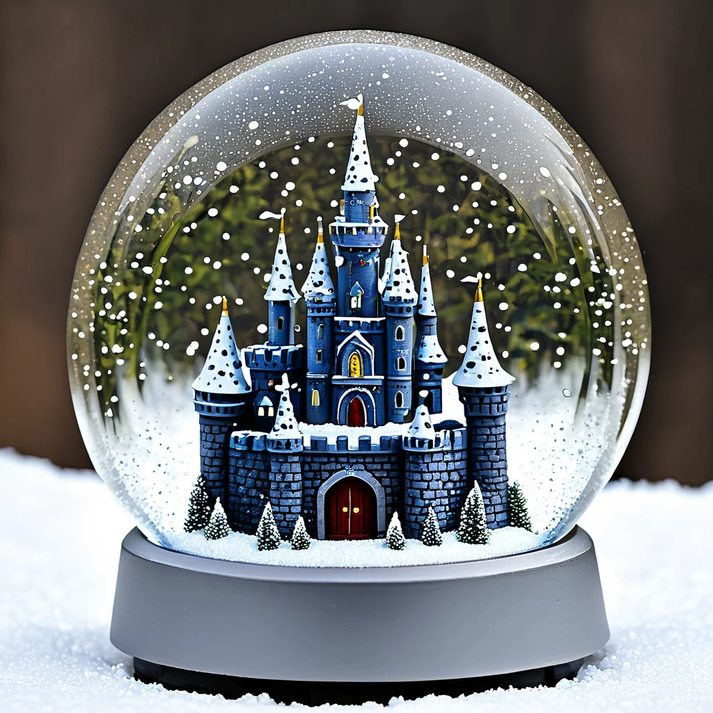 Miniature Dream Castle in snow globe,
