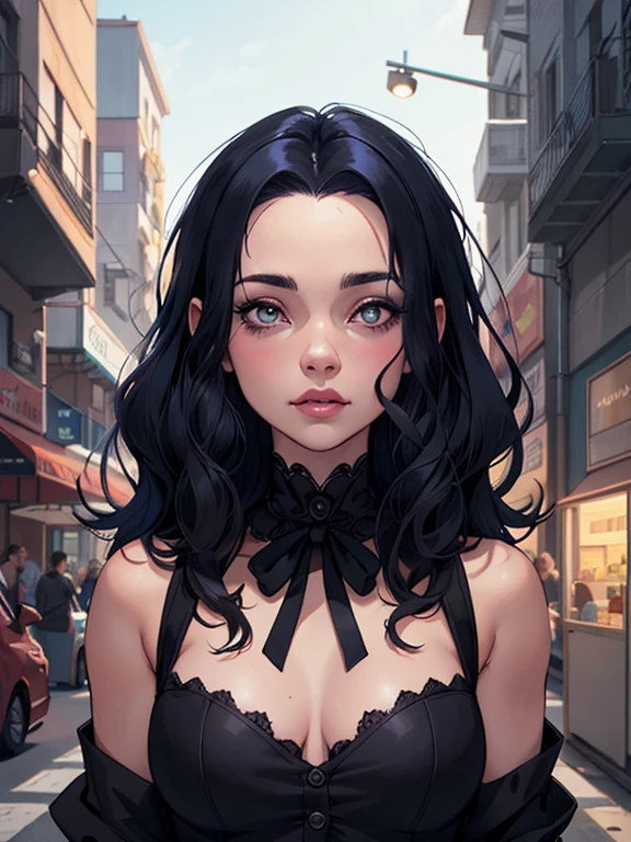 Personagem Christina Ricci cabelo preto estilo Morticia AddamsImagem de desenho animado de uma mulher .Ilustra??o estilo desenho animado, estilo de arte dos desenhos animados, estilo de arte dos desenhos animados, digital illustration style, design de personagens altamente detalhado, arte digital detalhada fofa, City fan art, Design de personagens de retrato, beautiful digital illustration, retrato de alta qualidade, Arte em quadrinhos, jovem expressando desejo sexual.