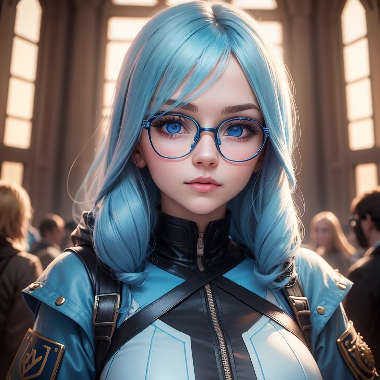 very beautiful girl,round face ,пирwithинг,pigmented hairstyles 😍,Photochromic glasses with metal frames,Narrow,Photo 📷,realistically,Blue eyes,beautiful highlighted hair,withелфи,perfect bust,with@with girls