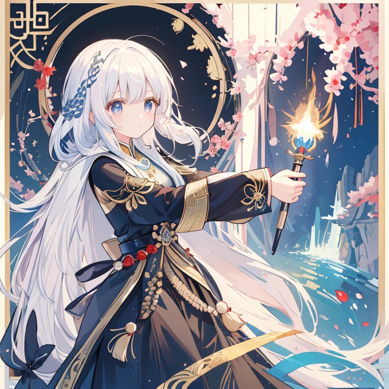 (masterpiece、highest quality: 1.2)、1 girl、one person、Second Dimension、Amazing、Inspired by the myths and legends of Guilin, China:Liu Sanjie、Bust of a Woman、Long white hair、black eye、woman、A Put the cape over your head、Metal Jewelry、Serious expression、attack action、lower one's head、Hanfu、Black clothes、Cold Eyes、Hair loss、(Ink stains)Beautiful Portraits、Black and white ink style clothing、Delicate skin tone、watercolor、soft、Martial arts style、Ethnic style、Exquisite and beautiful face、band、Sharp Vision、Black Theme、The beast behind、Tiger、Body movements、whole body、shoes、shoes