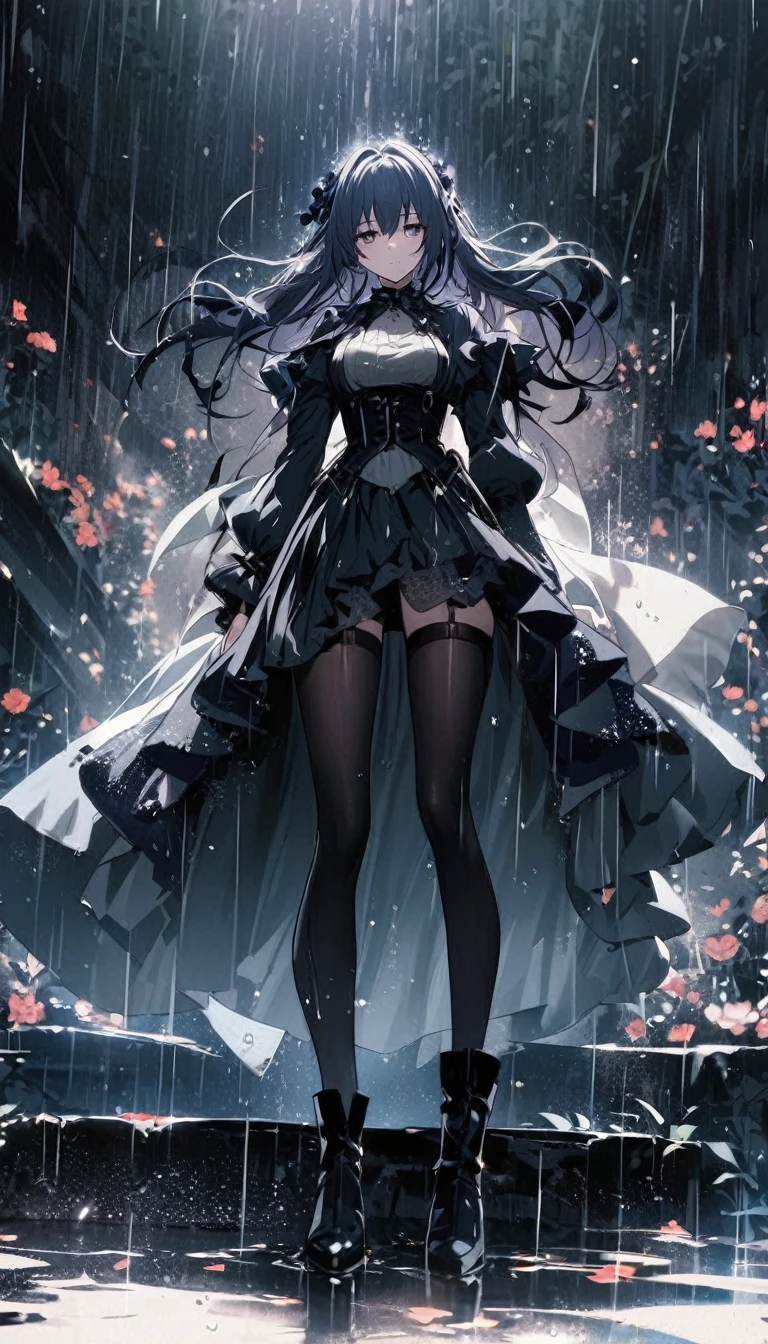 1people in the rain Standing beautiful girl Something melancholy