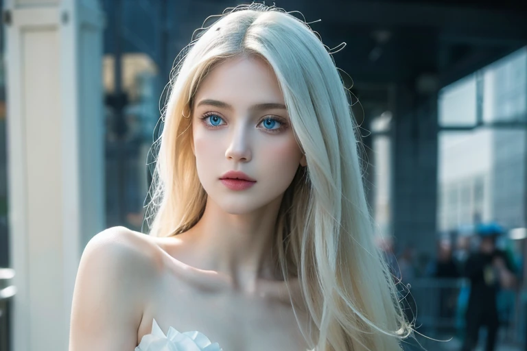 masterpiece, Ultra realistic, 16k, high quality, incredibly detailed, dream aesthetic, dream atmosphere, cinematic, work of art, (sharp focus: 1.5), (photorealistic: 1.3), featured (Beautiful hot girl), pretty delicate girl (Princess), cinematic, detailed, 16k sharp focus, realistic. Gorgeous. Seductive. Natural pale-blond hair (realistic texture), illuminated silky and shiny hair, detailed hair (realistic), (natural) very pale-golden hair. gorgeous detailed face (charming seductress). flushed cheekbones, framing her pale, (pale-white skin) alabaster skin that seems to glow ethereally. Her attire is goth. Voluptuous form. Turquoise blue eyes (intense eyes look). A symmetrical face ::2 goth clothes + trending on artstation + fantasy art + realistic cloth + fractals in the background, flowing hair --aspect 9:21 --uplight his otherworldly beauty. realistic skin texture, pale-white skin illuminated. realistic perfect shading. absurdres, realistic textures. solo, alone, 1girl. looking at viewer. female muscular body, toned body, defined muscles. Large natural breasts, cleavage. pantyhose, a (white) royal queen dress adorned in gold (realistic texture). In Different positions at different angles. Day background. unbelievably real, best quality, Photorealistic.