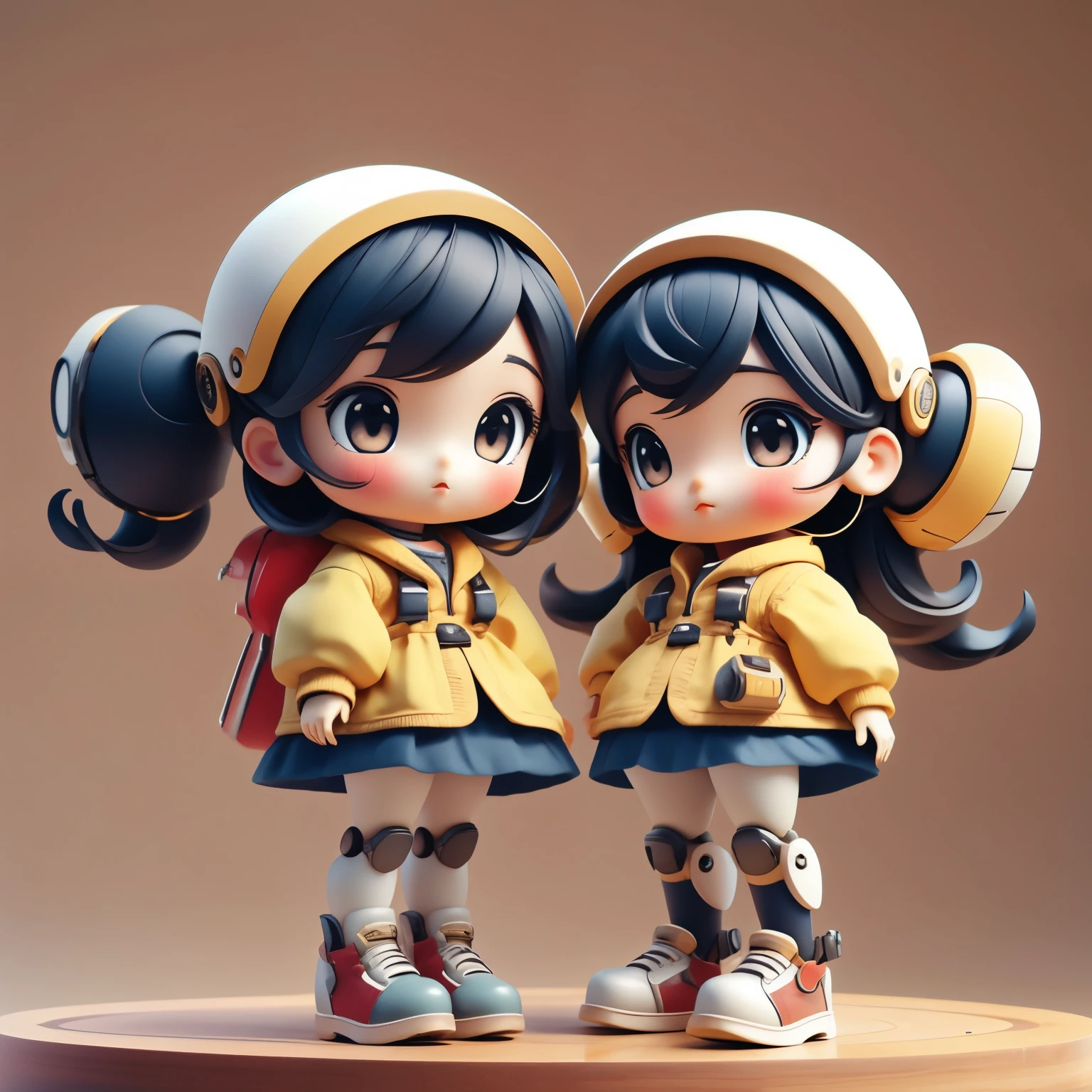 Realistic、Photo of a collaboration between dolls and robots、Comical pose、Cute Shoes