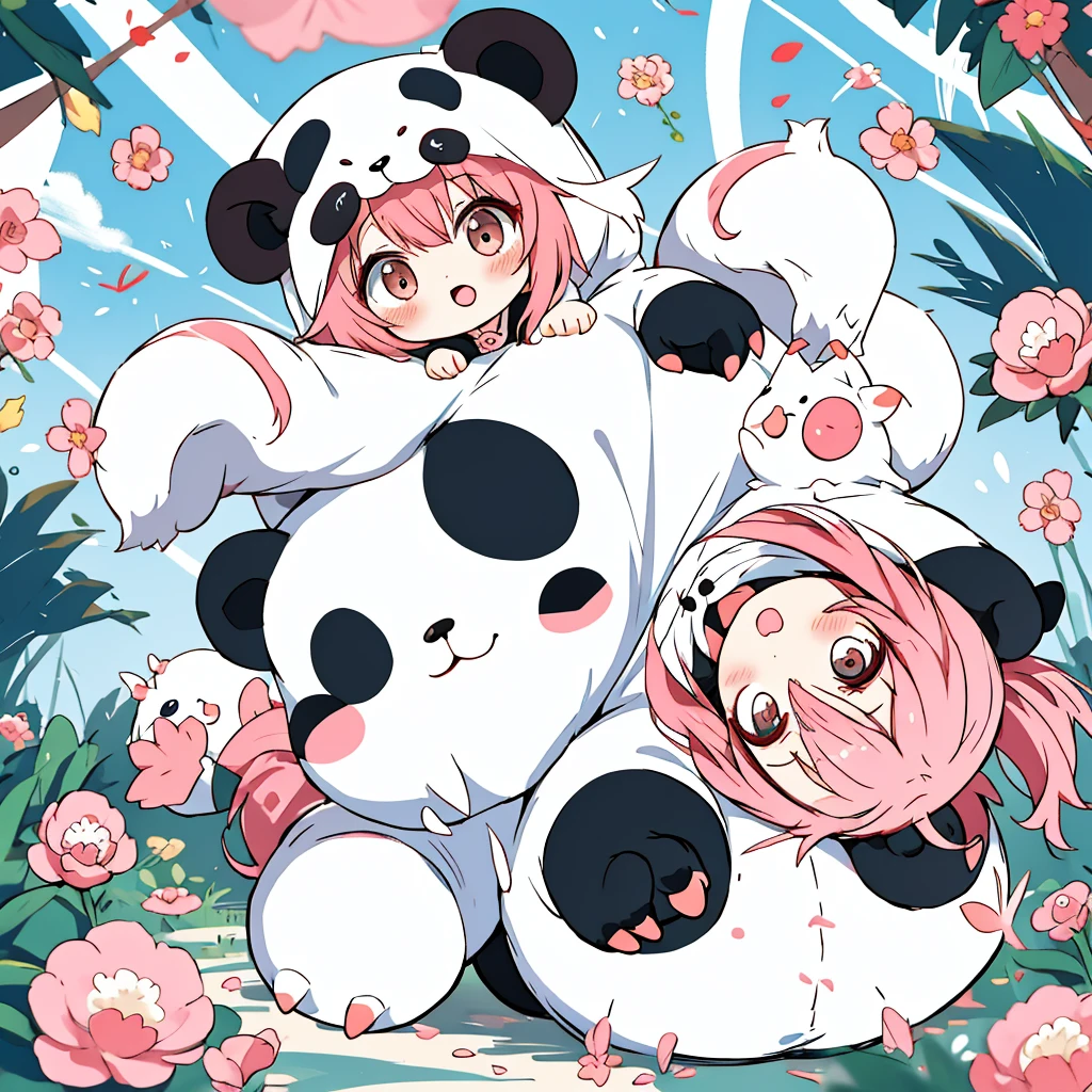 anime、Chibi girl wearing a panda costume、cute pose
