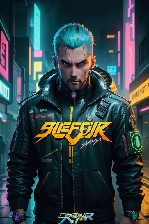 poster for,cyber punk style,Cyberpunk 2077,bladerunner,Fantasma na Concha,nigth,neonlight,downpours,streetview,black in color,amarelo,blue colors,green color,high saturated, (Complicated details, Hyper-detailing: 1.15)