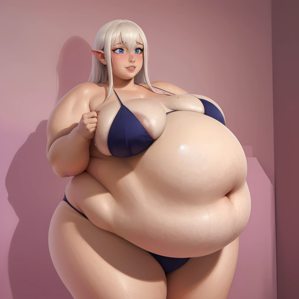 (masterpiece, best quality:1.2), coffeeslice, 1girl, long hair, solo,very long hair, smile, full body, parted lips, (realistic, photo-realistic:1.37), (8k, RAW photo, best quality, masterpiece:1.2), simple background, ultra-detailed, physically-based rendering, kodakvision color, bokeh, sharp focus, (solo:1.4), best quality, extremely detailed face, extremely detailed eyes and face, beautiful detailed eyes, 1girl, solo, veyle_engage, long hair, black and white hair, purple eyes, bikini, absurdres, incredibly absurdres, masterpiece, best quality, realistic, sharp image, simple background, (1girl:1.6), belly, big belly, huge belly, bellyheavy, plump, fat, very curvy, sciamano240, soft shading, detailed, semi-realistic, stuffed fat belly, painfully full fat belly, deep fat navel, she’s eaten 10 people whole, massive fat breasts, heavy breasts, deep cleavage, long wavy red hair, blue eyes,