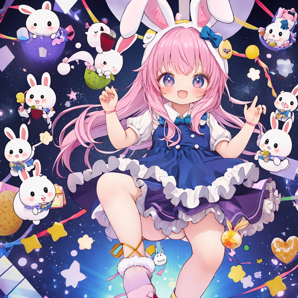 anime、Chibi girl wearing a rabbit costume、cute pose