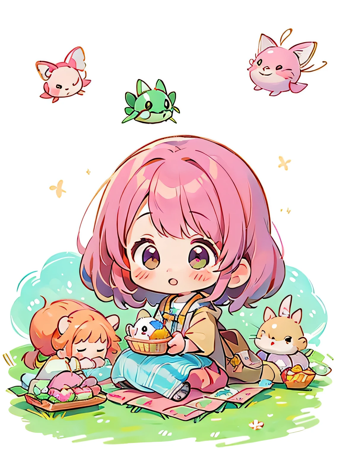 Momoko Sakura style, Kawaii Design, The most beautiful girl of all time、Chibi、Cute pillbug、Picnic together、funny